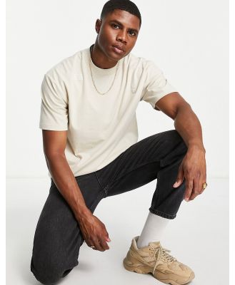 Topman oversized t-shirt with placement text embroidery in stone-Neutral