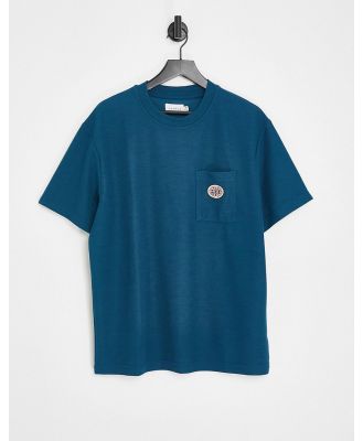 Topman oversized waffle t-shirt with pocket in teal-Blue