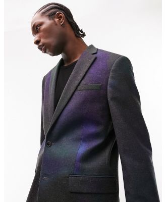 Topman Premium Limited Edition boxy slim two button printed wool mix spacedye suit jacket in blue-Multi