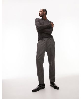 Topman Premium Limited Edition straight herringbone wool mix suit pants in grey