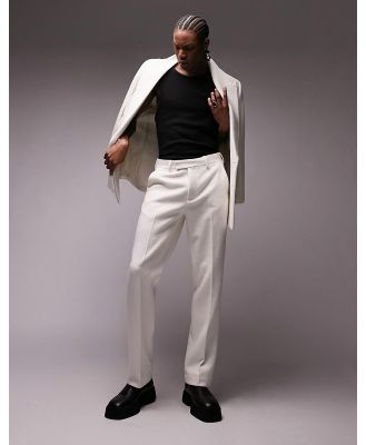 Topman Premium Limited Edition straight leg teddy wool mix suit pants in white