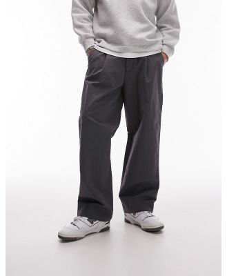 Topman premium wide leg paper bag pants in charcoal-Grey