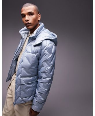 Topman puffer jacket with hood in light blue