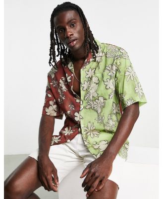 Topman sheer floral shirt in red and green splice-Multi