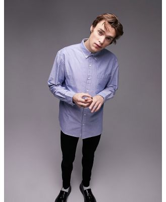 Topman short sleeve relaxed oxford shirt in blue