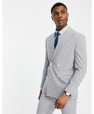 Topman skinny double breasted suit jacket in white and blue check