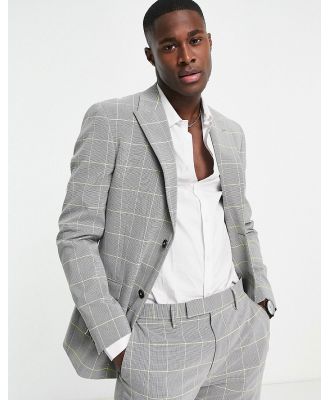 Topman skinny single breasted suit jacket in grey and lime check