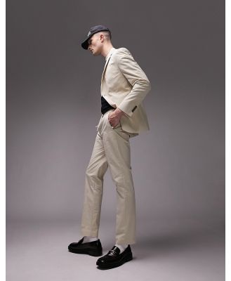 Topman skinny washed cotton suit pants with elasticated waist in ecru-White