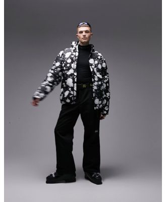 Topman Sno hooded puffer jacket in mono splodge-Black