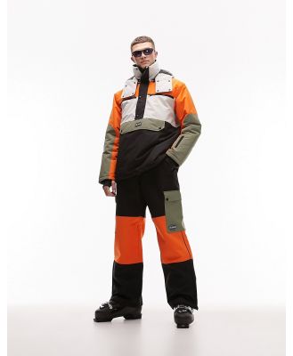 Topman Sno ski boarder pants in colour block orange and black