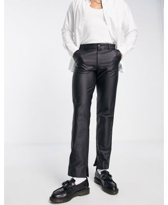 Topman straight faux leather pants in black