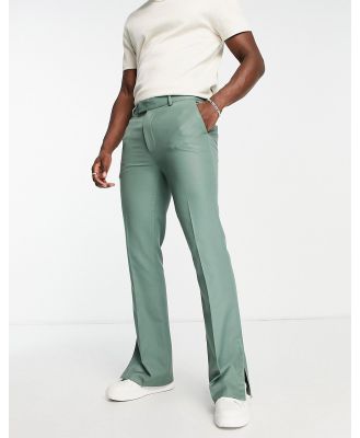 Topman straight flare pants with zip cuff detail in sage-Green