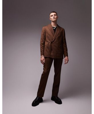 Topman straight wool mix herringbone suit pants in brown