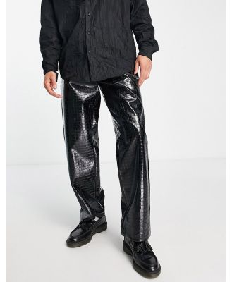 Topman wide leg croc faux leather pants in black