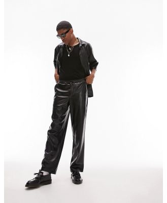 Topman wide leg faux leather pants in black