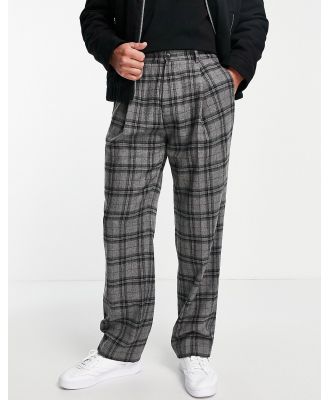 Topman wide leg warm handle check pants in grey