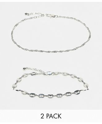 Topshop Arabella pack of 2 chain anklets in silver tone