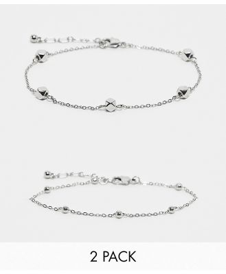 Topshop Ari pack of 2 anklets with ball chain in silver tone