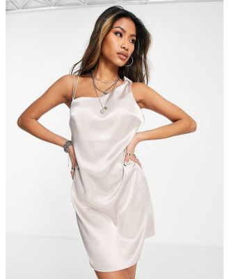 Topshop asymmetric cowl mini slip dress in champagne-Neutral