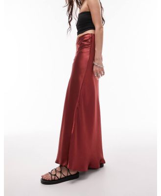 Topshop asymmetric maxi skirt with ruched panel in ruby red-Multi