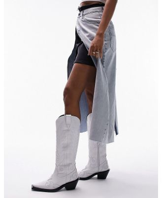 Topshop Bailey premium leather western boots in white croc-No colour