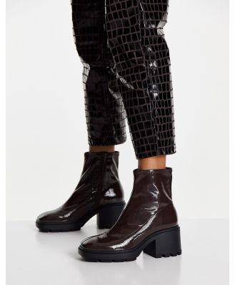 Topshop Baxter heeled chunky sock boots in chocolate-Brown