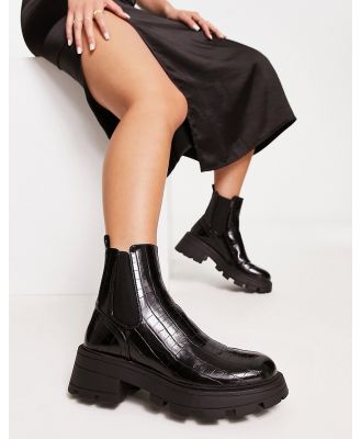 Topshop Bella chunky chelsea boots in black croc