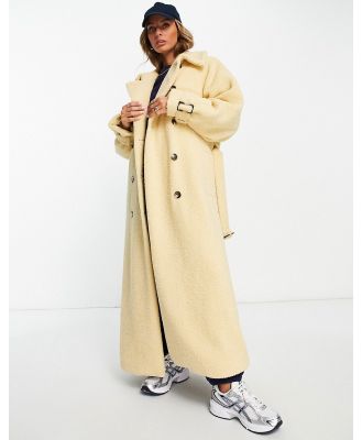 Topshop borg trench coat in buttermilk-Neutral