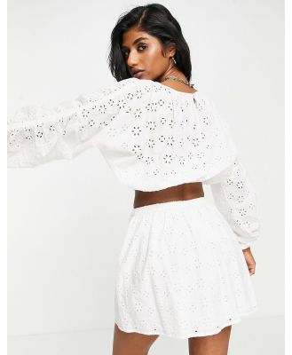 Topshop broderie long sleeve blouse in white (part of a set)