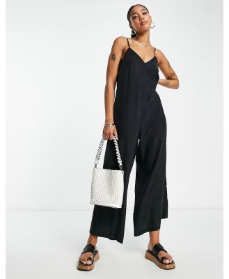 Topshop cami wide leg jumpsuit with open back in black-Green