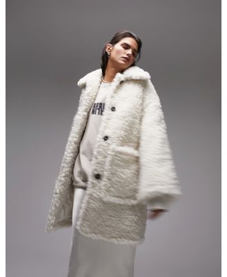 Topshop chunky borg coat in cream-White