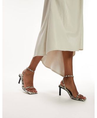 Topshop Clover premium leather pin heel sandals in snake-Neutral