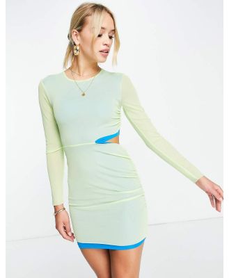 Topshop colour block mesh mini dress in lime and blue-Multi