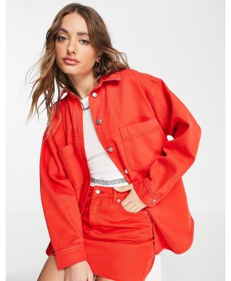 Topshop cotton denim shacket in red (part of a set) - RED