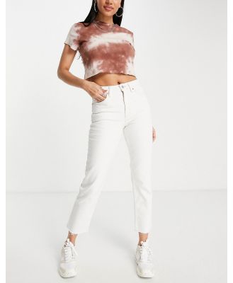 Topshop cropped mid rise straight jeans with raw hems in white