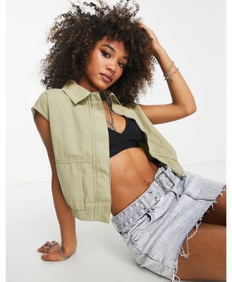 Topshop cropped sleeveless utility jacket in sage (part of a set)-Green