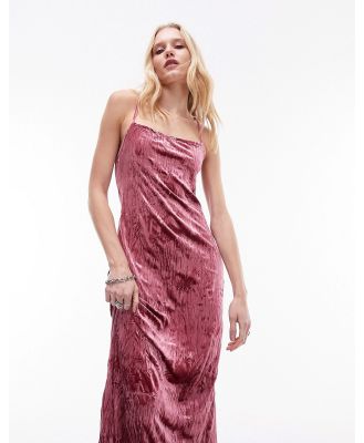Topshop crushed velvet bias maxi slip dress in pink