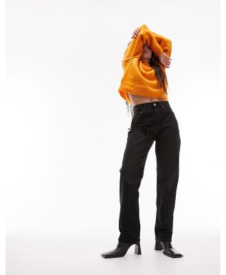 Topshop dad jeans with pocket bag rip in washed black