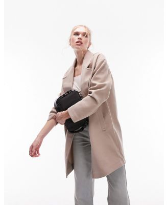 Topshop double breasted chuck-on coat in oatmeal-Neutral