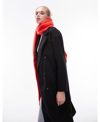 Topshop double breasted long coat in black