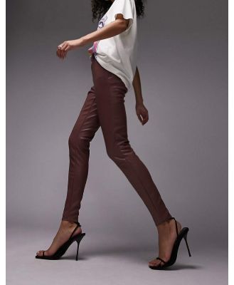 Topshop faux leather skinny pants in dark rose-Pink