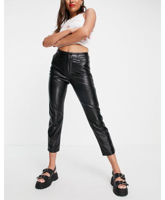 Topshop faux leather straight leg pants in black
