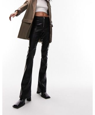Topshop faux leather zip front skinny flares with split hem in black