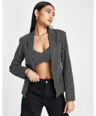 Topshop fitted stripe blazer in monochrome (part of a set)-Black