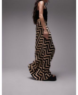 Topshop floor length geo printed skirt in caramel-Brown