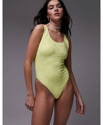 Topshop floral jacquard scoop back swimsuit in yellow