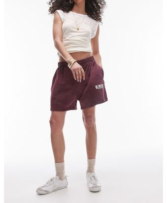 Topshop graphic le sport trackie shorts in burgundy (part of a set)-Red