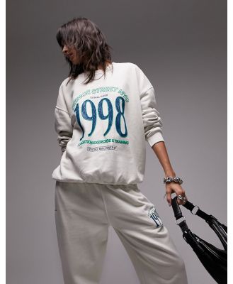 Topshop graphic Prince Street NYC puff print vintage wash oversized sweat in ecru (part of a set)-White