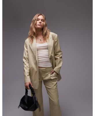 Topshop high break oversized linen blazer in sand-Neutral