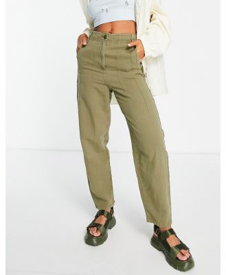 Topshop highwaisted lightweight peg pants in khaki-Green